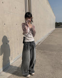 Bent Black Denim Pintuck Wide Pants