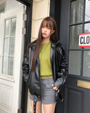 Allin Belt Overfit Leather Jacket Jumper