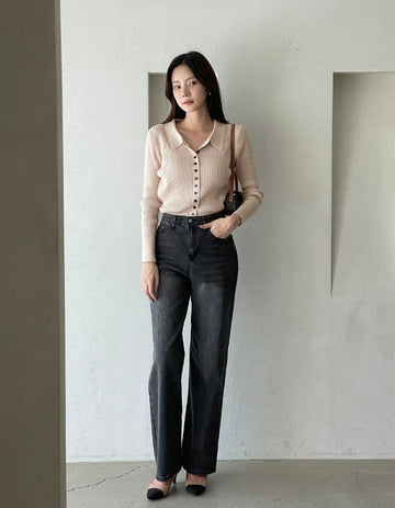 Roselle Collar Button Ribbed Knit Cardigan