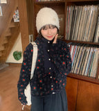 Etohi Flower Button Crop Fleece Jacket