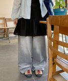 Hamens Washing Denim Wide Pants