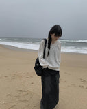 Flak Cargo Black Denim Long Skirt