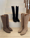 Sanded Suede Western Long Boots (5cm)