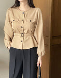 Deca Peplum Trench Jacket Blouse (Belt Set)