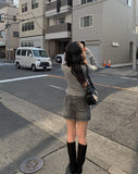 Alt Black Denim Washing Denim Mini Skirt