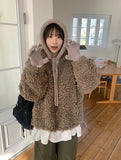Yuyuri Fluffy Fur High Neck Over Zip-up Jumper