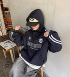 Yunaki Track Color Matching Raglan Lettering Hoodie