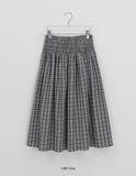 Hinon Check Shirring Banding Long Skirt