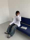 Elku Snap Button Washing Wide Denim Pants