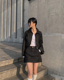 Dobby Black Denim Crop Jacket