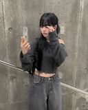 Leaven Off Slit Ribbon Crop Knit