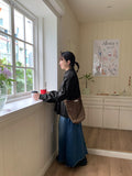 Elenit Cat Washing Flared Denim Long Skirt