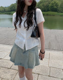 Sege Belt Denim Pleated Mini Skirt