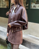 Kellyanne Collar String Leather Jacket
