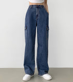 American Casual Cargo Pocket Classic Long Wide Denim Pants