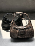 Crack Leather Buckle Shoulder Bag