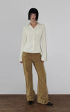 SUEDE STRIPE V-NECK SHIRT