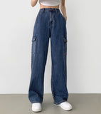 American Casual Cargo Pocket Classic Long Wide Denim Pants