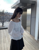 Brett Off-Shoulder Square Neck Shirring Blouse