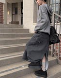 Fury Black Denim Cargo Long Skirt
