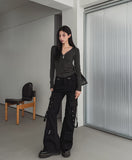 Akan eyelet strap semi-bootcut pants