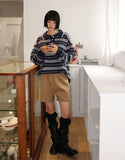STRIPE COLLAR OVER KNIT