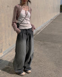 Bent Black Denim Pintuck Wide Pants