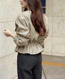 Kiez Round String Leather Short Jacket