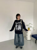 Elleud Cat Washing Wide Balloon Denim Pants
