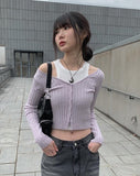 Lilac Slim Ribbed Crop Cardigan