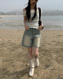 Yellow Tin Washing Short Denim Pants