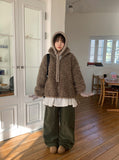 Yuyuri Fluffy Fur High Neck Over Zip-up Jumper