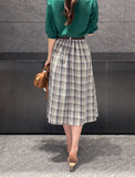 Macaroon Check Button A-Line Long Skirt (Belt Set)