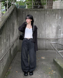 Feather Black Blue Wide Denim Pants