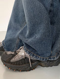 Elku Snap Button Washing Wide Denim Pants