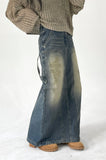 blur damage denim long skirt