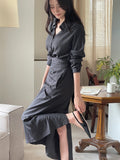 Rislow Collar Shirt Wrap Dress