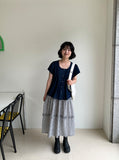 Hebit Seersucker Check Frill Long Skirt