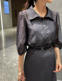 Charlotte See-Through Collar Three Quarter Blouse