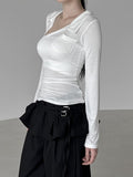 Allv See-Through Unbalanced Collar Tee