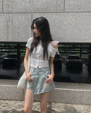 Nibeo Denim Ribbon Wrap Skirt Pants