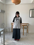 Fruity ribbon banding cargo flare long skirt