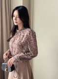 Ser Leopard Chiffon Shirring Blouse
