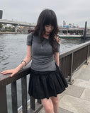 Newdy One Shoulder Open Ribbon Short Sleeve T-shirt