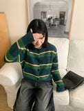 Enmode color stripe round cardigan