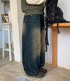 Dyuijeu ribbed washing wide denim pants