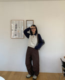 Henbo color matching half-zip crop sweatshirt