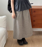 Gentew seersucker check pocket banding long skirt