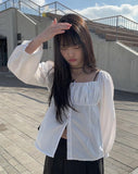 Brett Off-Shoulder Square Neck Shirring Blouse