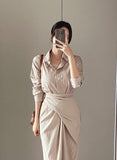 Rislow Collar Shirt Wrap Dress